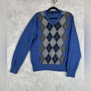 BANANA REPUBLIC V-Neck Long Sleeve Diamond Merino Wool Sweater Men’s,Size M